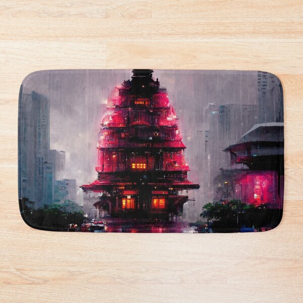Item preview, Neon Temple - Cyberpunk Fantasy Scapes Cityscape Skyline designed and sold by ArkMinted.