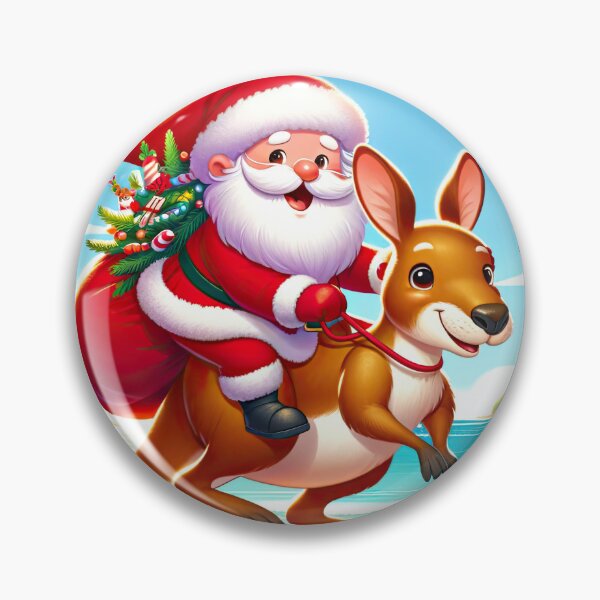Item preview, Happy Smiling Santa in Australia Riding Kangaroo on a Beach designed and sold by MagicStrawberry.
