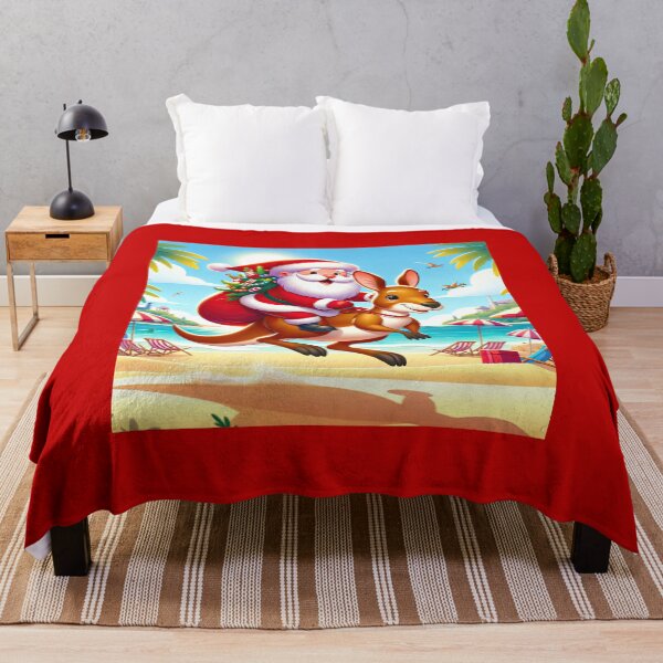 Item preview, Happy Smiling Santa in Australia Riding Kangaroo on a Beach designed and sold by MagicStrawberry.
