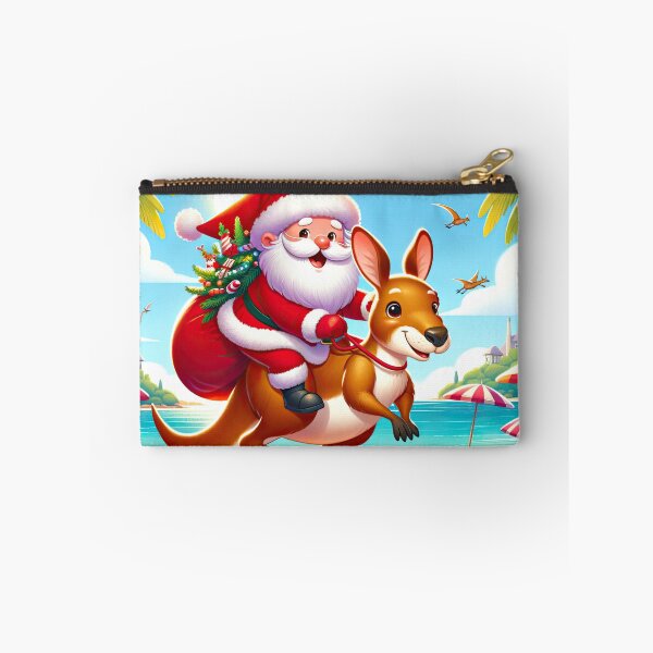 Item preview, Happy Smiling Santa in Australia Riding Kangaroo on a Beach designed and sold by MagicStrawberry.