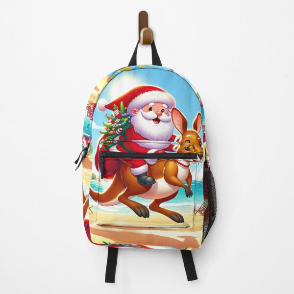 Item preview, Happy Smiling Santa in Australia Riding Kangaroo on a Beach designed and sold by MagicStrawberry.