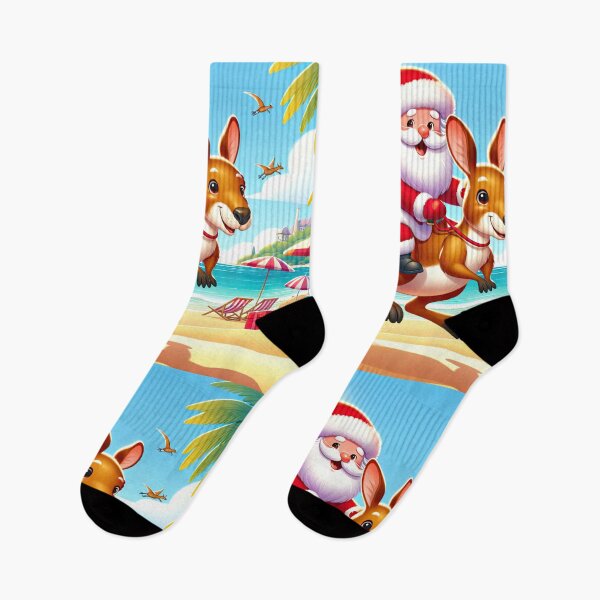Item preview, Happy Smiling Santa in Australia Riding Kangaroo on a Beach designed and sold by MagicStrawberry.