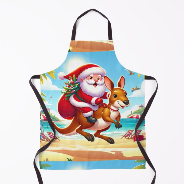 Item preview, Happy Smiling Santa in Australia Riding Kangaroo on a Beach designed and sold by MagicStrawberry.