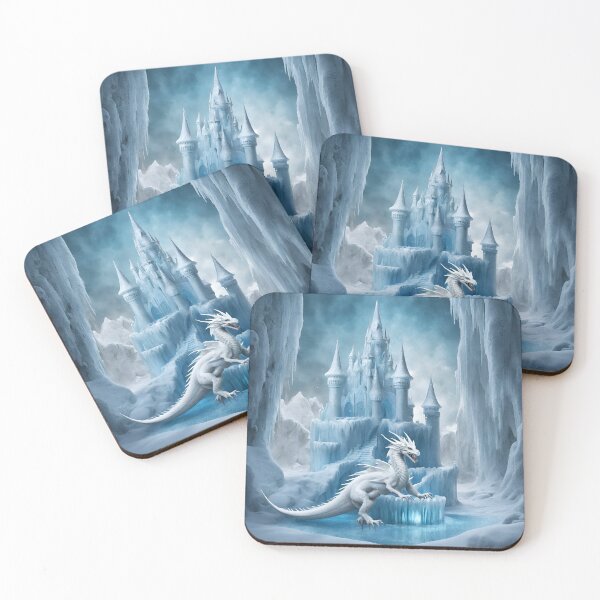 Item preview, Enchanted Ice Castle with white dragon digital art  designed and sold by FantasyMountain.