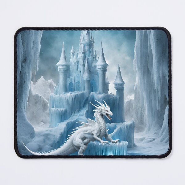 Item preview, Enchanted Ice Castle with white dragon digital art  designed and sold by FantasyMountain.