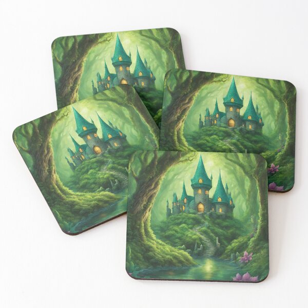Item preview, Green castle woods enchanted fantasy art  designed and sold by FantasyMountain.