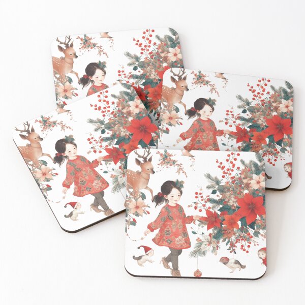 Item preview, design of a girl walking among animals and Christmas flowers designed and sold by MirtaF.