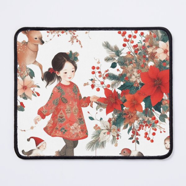 Item preview, design of a girl walking among animals and Christmas flowers designed and sold by MirtaF.