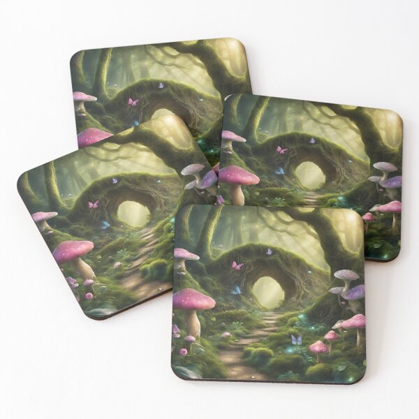 Item preview, Enchanted woods art mushrooms fairies butterflies designed and sold by FantasyMountain.