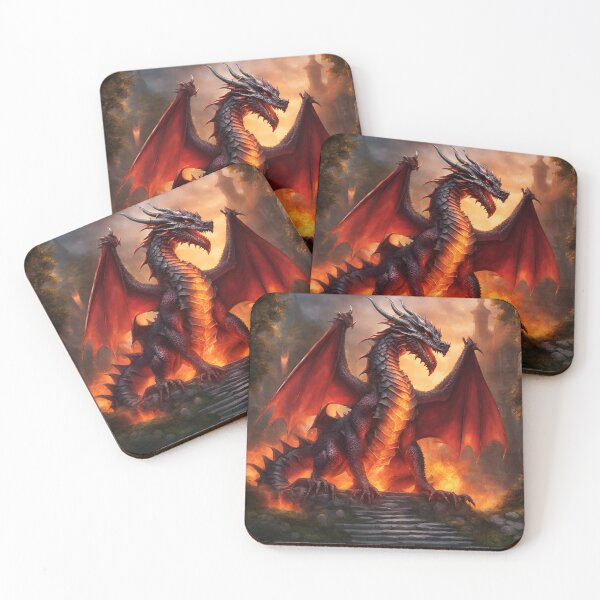 Item preview, Fire dragon red enchanted fantasy digital art castle designed and sold by FantasyMountain.