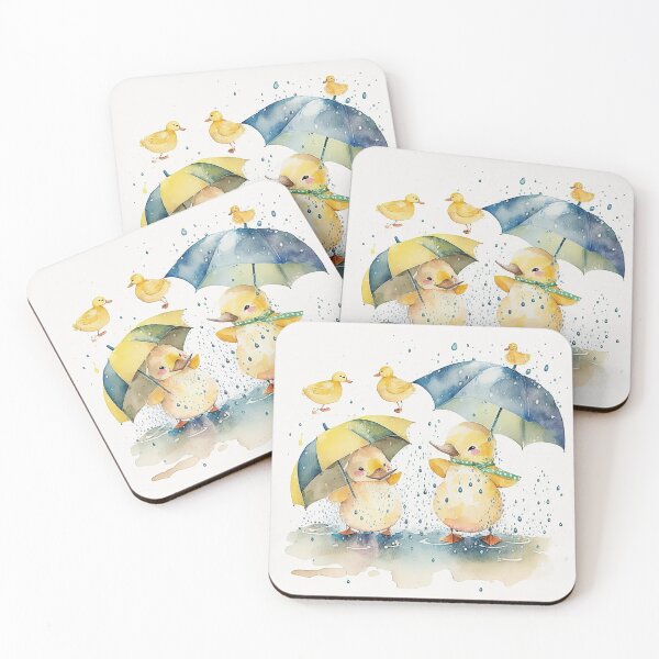 Item preview, Rainy Day Revelry - Cheerful Ducklings Dancing in Puddles, Watercolor Art designed and sold by PaintbrushPlace.