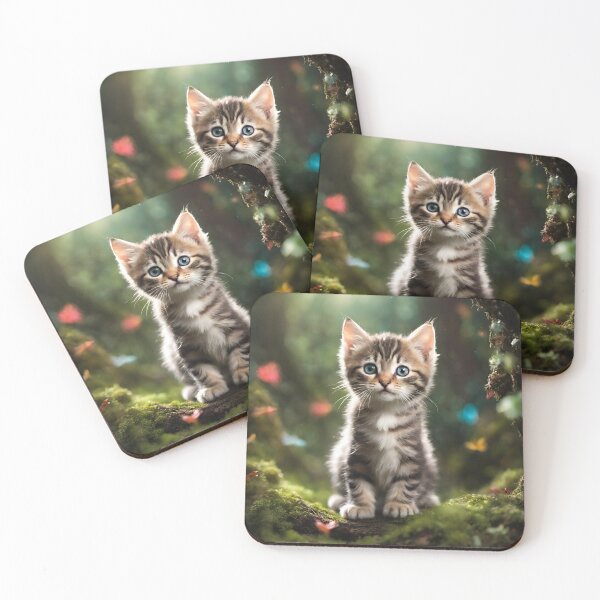 Item preview, Enchanted Forest pets tabby Cat Kitten in woods flowers artwork  designed and sold by FantasyMountain.