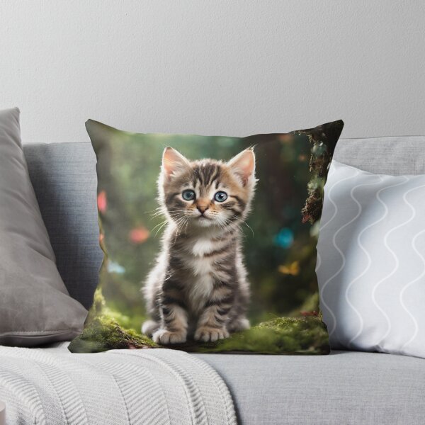Item preview, Enchanted Forest pets tabby Cat Kitten in woods flowers artwork  designed and sold by FantasyMountain.