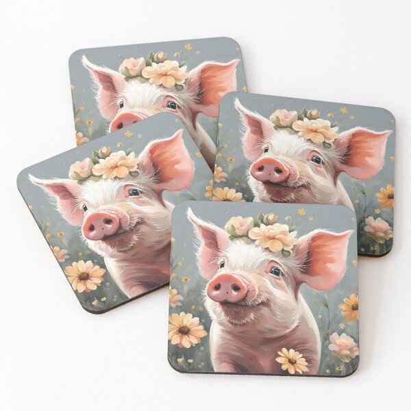 Item preview, Farm Animals painting pig with flowers designed and sold by FantasyMountain.