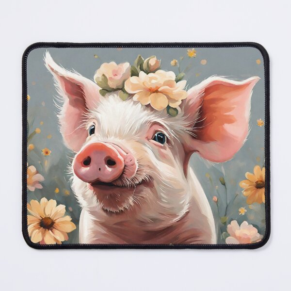 Item preview, Farm Animals painting pig with flowers designed and sold by FantasyMountain.
