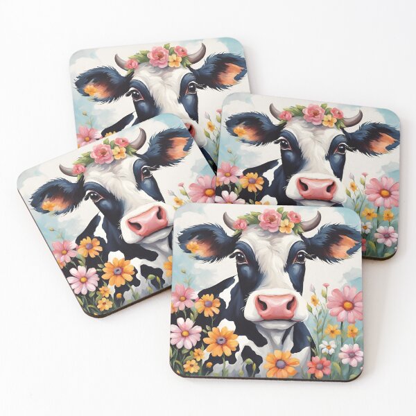 Item preview, Farm Animals painting cow with flowers matching set designed and sold by FantasyMountain.