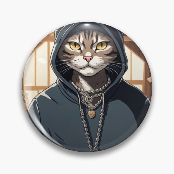 Item preview, gangster, grinning cat with a hoodie in a Barn, wearing jewelry designed and sold by tileartwork.