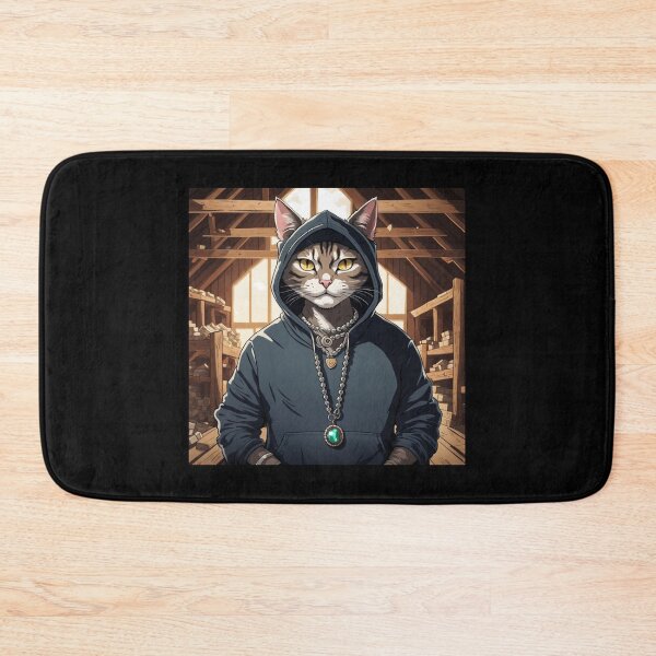 Item preview, gangster, grinning cat with a hoodie in a Barn, wearing jewelry designed and sold by tileartwork.