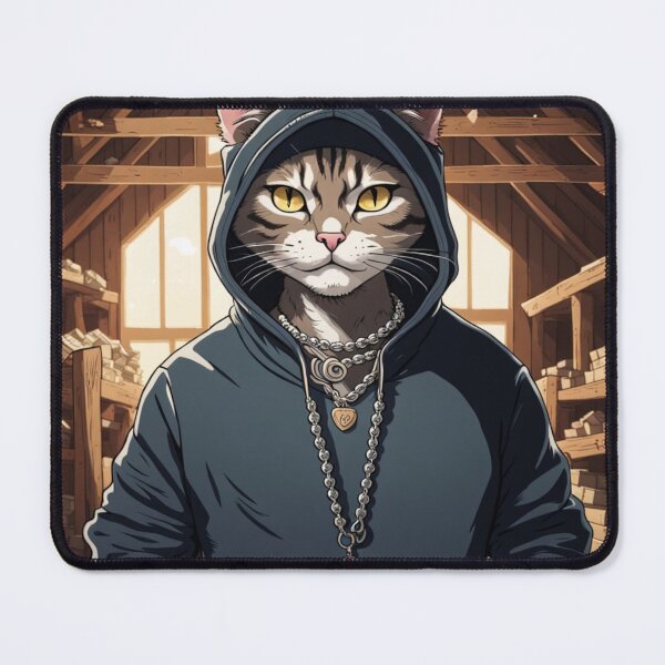 Item preview, gangster, grinning cat with a hoodie in a Barn, wearing jewelry designed and sold by tileartwork.