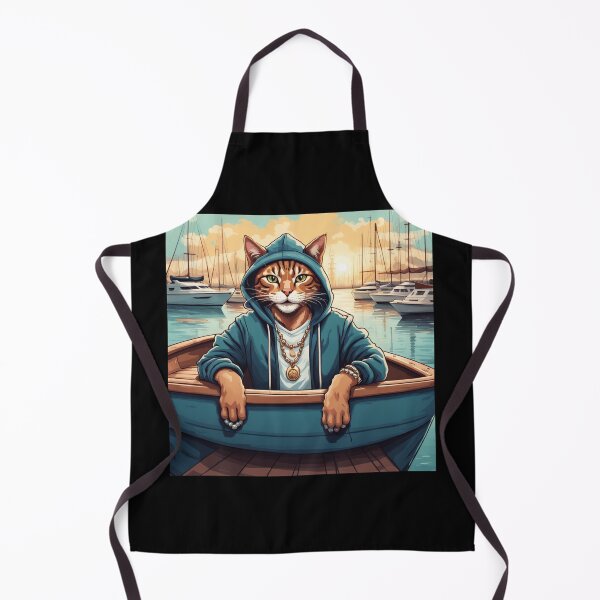 Item preview, gangster, grinning cat with a hoodie in a Boat or Marina, wearing jewelry designed and sold by tileartwork.