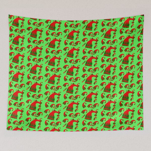 Item preview, Hand-drawn Red and Green Christmas Hats with Holiday Green Background  designed and sold by Victoria Rose.
