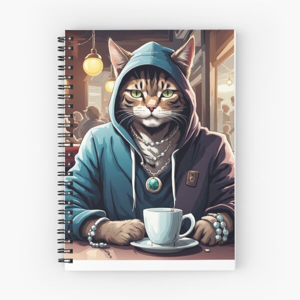 Item preview, gangster, grinning cat with a hoodie in a Café, wearing jewelry designed and sold by tileartwork.