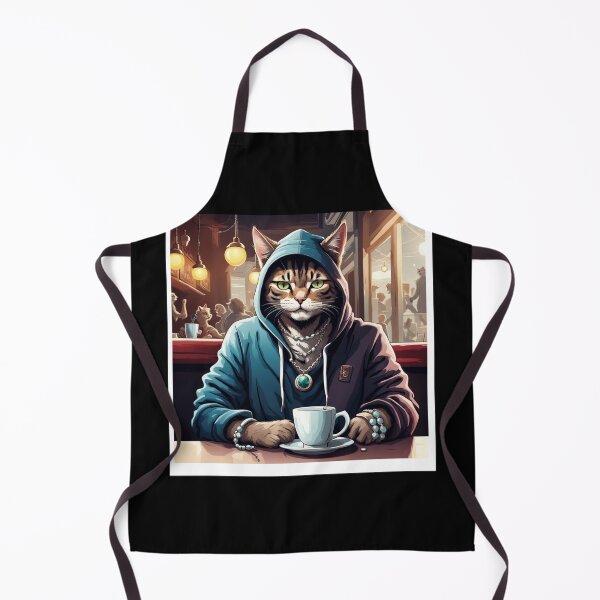 Item preview, gangster, grinning cat with a hoodie in a Café, wearing jewelry designed and sold by tileartwork.