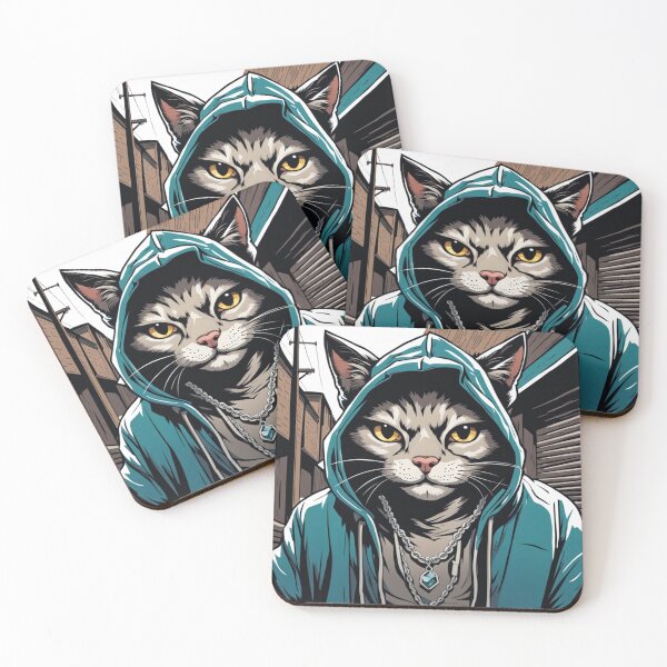 Item preview, gangster, grinning cat with a hoodie in a Dumpster or Alleyway, wearing jewelry designed and sold by tileartwork.