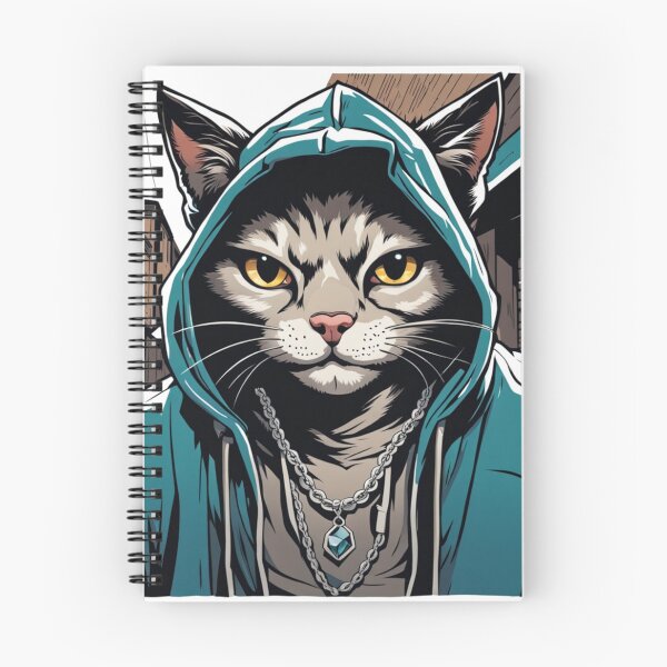 Item preview, gangster, grinning cat with a hoodie in a Dumpster or Alleyway, wearing jewelry designed and sold by tileartwork.