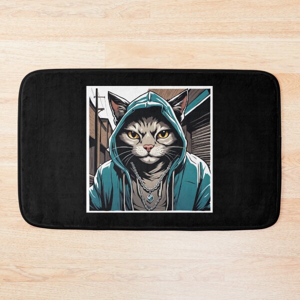 Item preview, gangster, grinning cat with a hoodie in a Dumpster or Alleyway, wearing jewelry designed and sold by tileartwork.