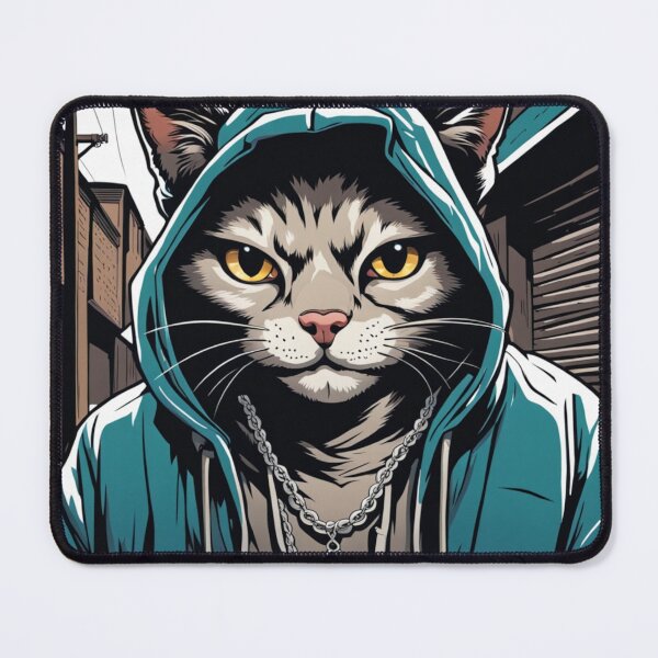 Item preview, gangster, grinning cat with a hoodie in a Dumpster or Alleyway, wearing jewelry designed and sold by tileartwork.
