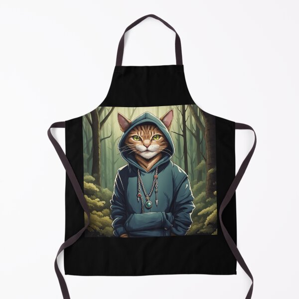 Item preview, gangster, grinning cat with a hoodie in a Forest or Wooded Area, wearing jewelry designed and sold by tileartwork.
