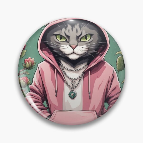 Item preview, gangster, grinning cat with a hoodie in a Garden, wearing jewelry designed and sold by tileartwork.