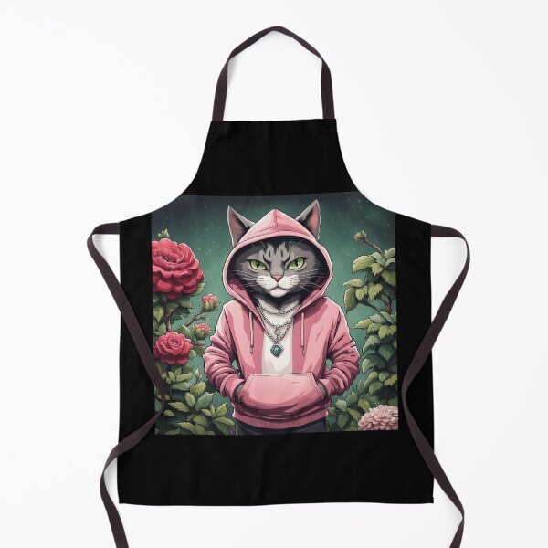 Item preview, gangster, grinning cat with a hoodie in a Garden, wearing jewelry designed and sold by tileartwork.