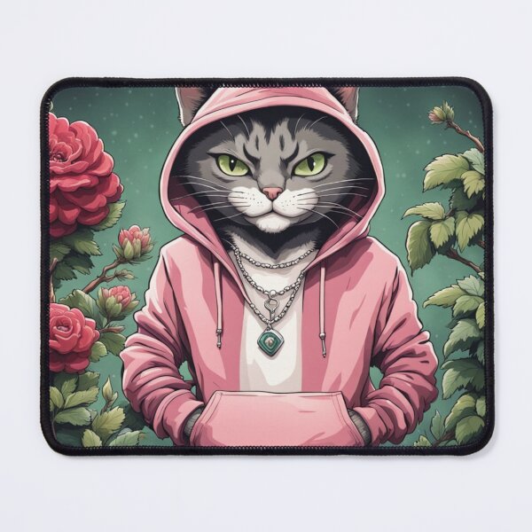 Item preview, gangster, grinning cat with a hoodie in a Garden, wearing jewelry designed and sold by tileartwork.