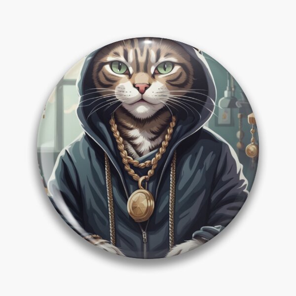 Item preview, gangster, grinning cat with a hoodie in a Grooming Salon, wearing jewelry designed and sold by tileartwork.