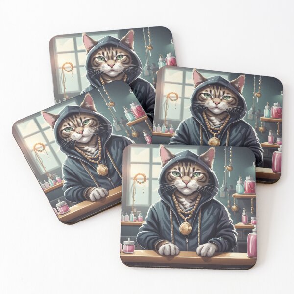 Item preview, gangster, grinning cat with a hoodie in a Grooming Salon, wearing jewelry designed and sold by tileartwork.