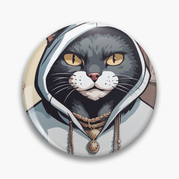 Item preview, gangster, grinning cat with a hoodie in a Home, wearing jewelry designed and sold by tileartwork.