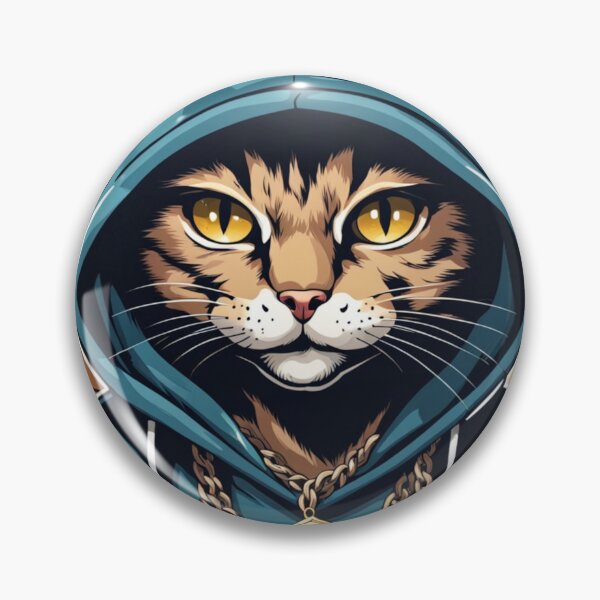 Item preview, gangster, grinning cat with a hoodie in a Hotel or Inn, wearing jewelry designed and sold by tileartwork.