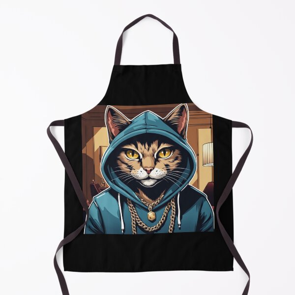 Item preview, gangster, grinning cat with a hoodie in a Hotel or Inn, wearing jewelry designed and sold by tileartwork.