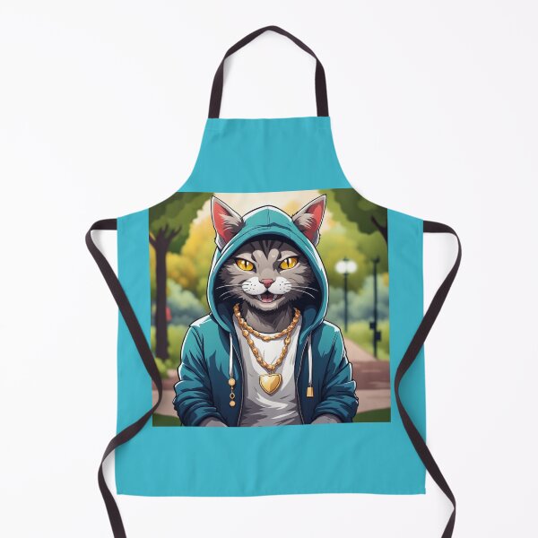 Item preview, gangster, grinning cat with a hoodie in a Park, wearing jewelry designed and sold by tileartwork.