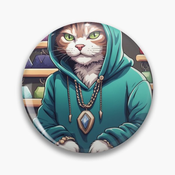 Item preview, gangster, grinning cat with a hoodie in a Pet Store, wearing jewelry designed and sold by tileartwork.