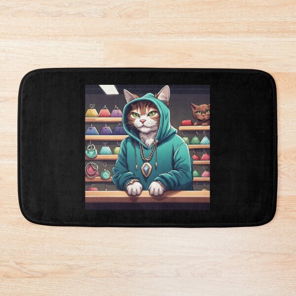 Item preview, gangster, grinning cat with a hoodie in a Pet Store, wearing jewelry designed and sold by tileartwork.