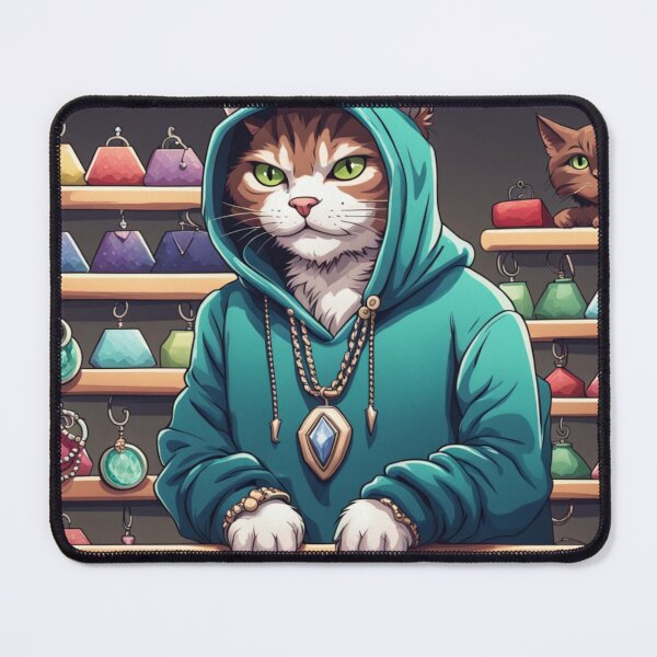 Item preview, gangster, grinning cat with a hoodie in a Pet Store, wearing jewelry designed and sold by tileartwork.