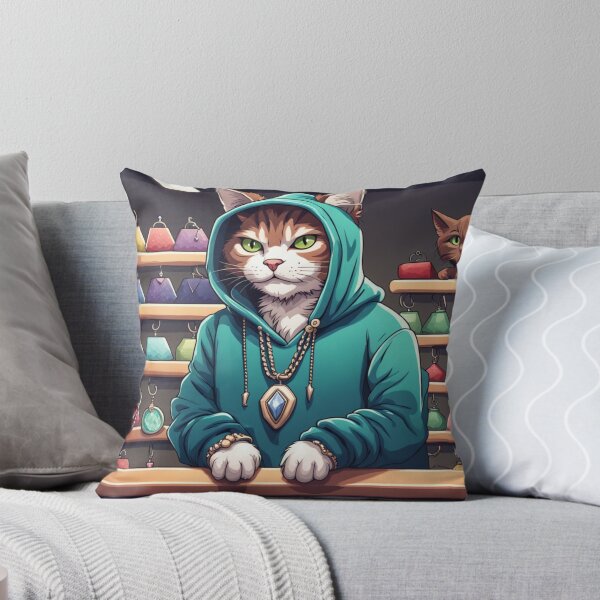 Item preview, gangster, grinning cat with a hoodie in a Pet Store, wearing jewelry designed and sold by tileartwork.
