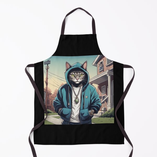 Item preview, gangster, grinning cat with a hoodie in a Residential Neighborhood, wearing jewelry designed and sold by tileartwork.