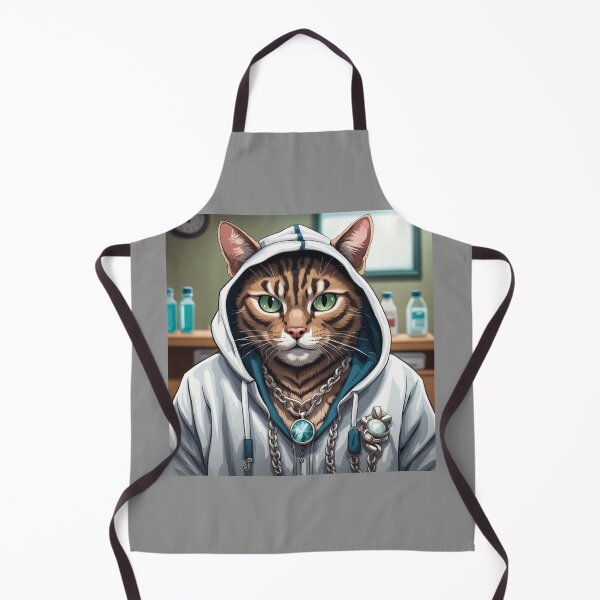 Item preview, gangster, grinning cat with a hoodie in a Veterinary Clinic, wearing jewelry designed and sold by tileartwork.