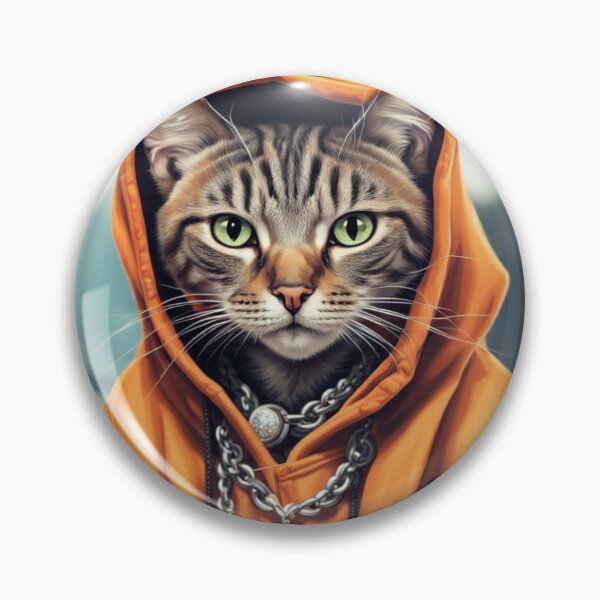 Item preview, gangster, grinning cat with a hoodie in an Animal Shelter, wearing jewelry designed and sold by tileartwork.