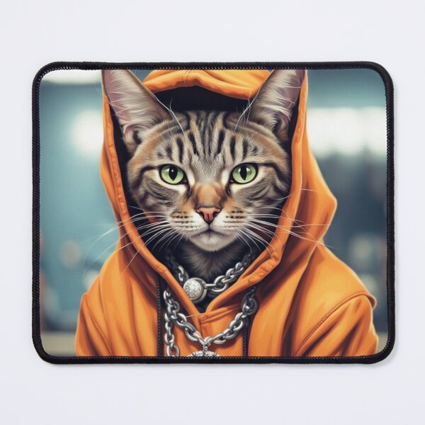 Item preview, gangster, grinning cat with a hoodie in an Animal Shelter, wearing jewelry designed and sold by tileartwork.