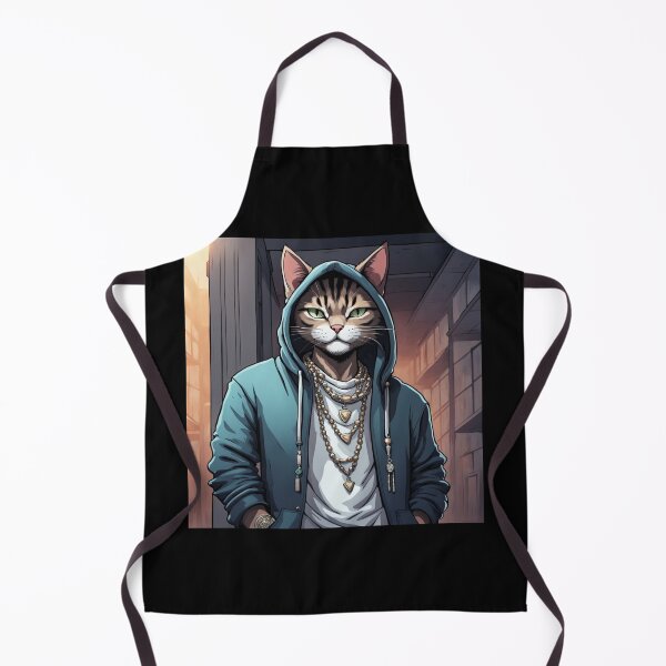 Item preview, gangster, grinning cat with a hoodie in an Empty Building, wearing jewelry designed and sold by tileartwork.